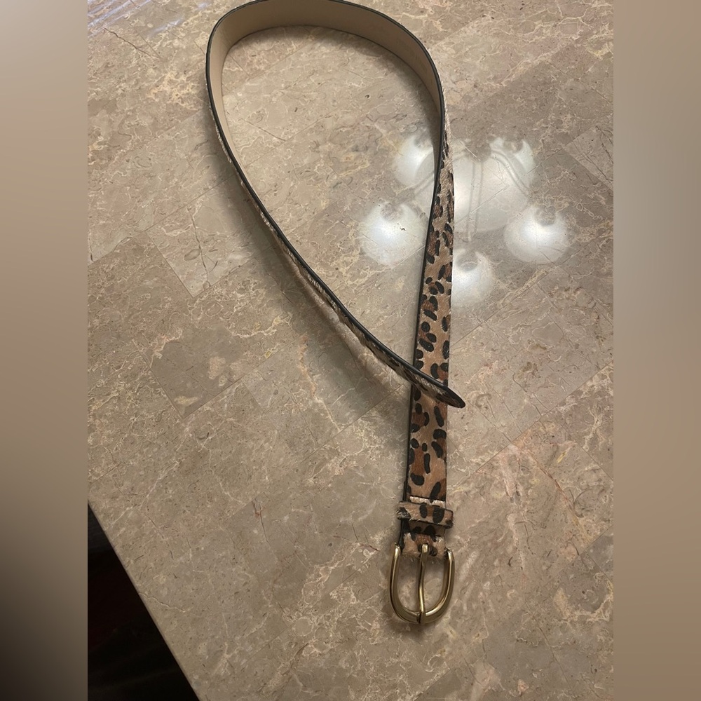 Leopard Print Women's Belt with Gold Buckle